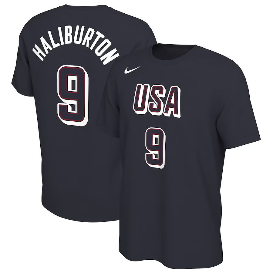 Men 2024 Paris Olympics USA basketball #9 Haliburton black T shirts